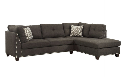 Laurissa Sectional Sofa & Ottoman in Charcoal Linen: Comfortable, Stylish, and Versatile (2 Pillows, 54375)