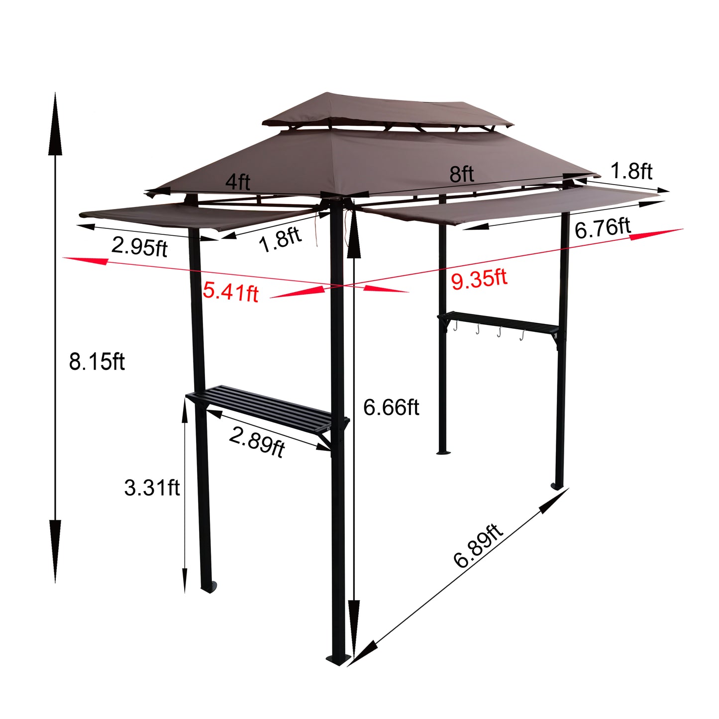 8x4ft Grill Gazebo: Metal Gazebo with Soft Top Canopy, Steel Frame, Hook, and Bar Counters | Fabric Light Brown