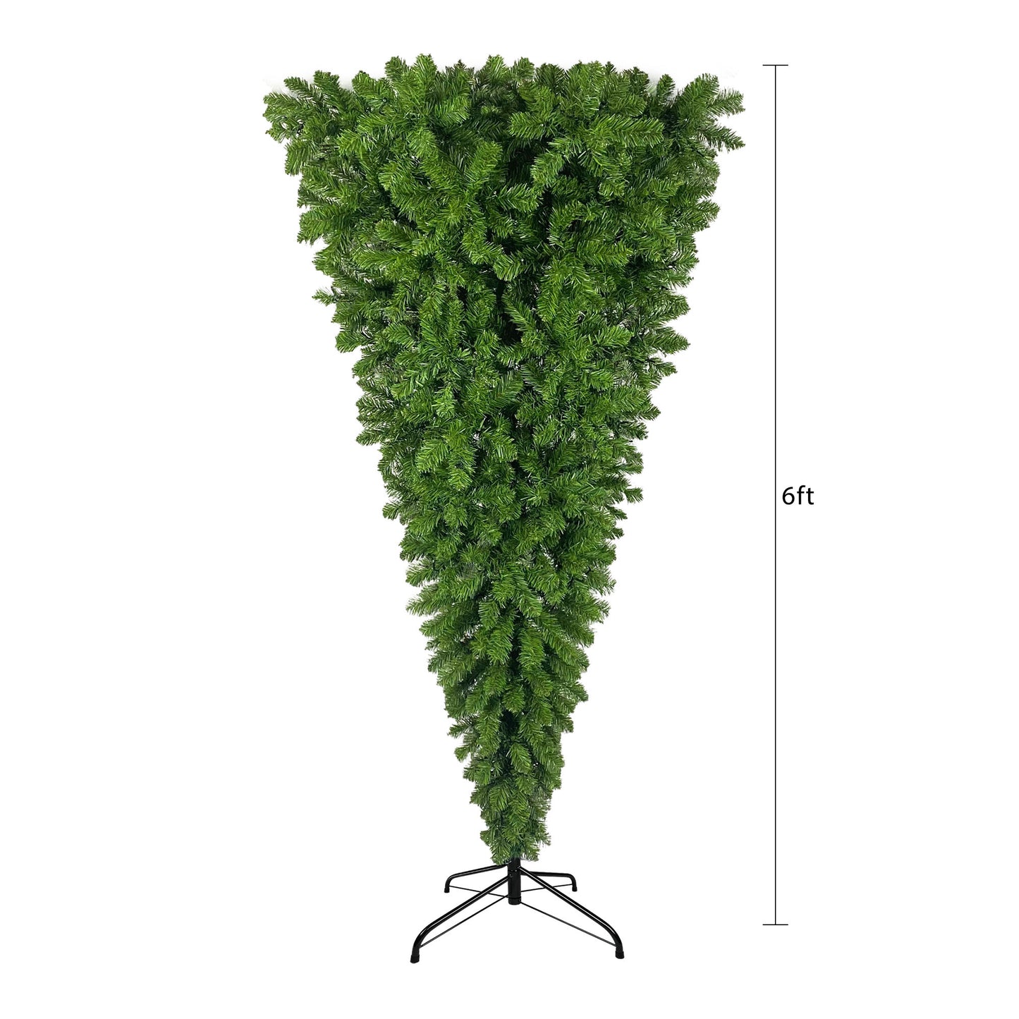 Upside Down Green Christmas Tree, 6ft w/1,000 Lush Branch Tips, 360 LED Lights X-mas - LED Warm White Lights, Reinforced Metal Base & Easy Assembly