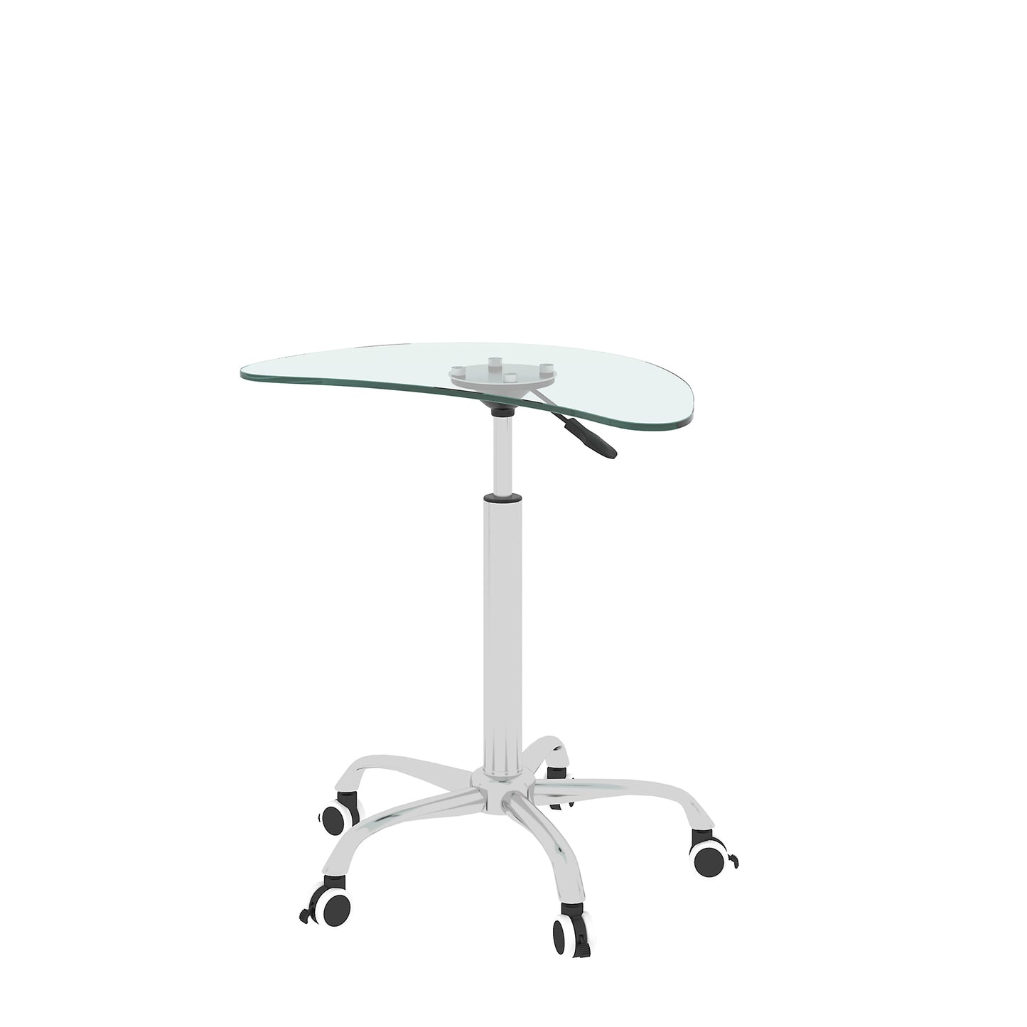 Adjustable Height Tempered Glass Table Desk with Lockable Wheels | Transparent | Size Range: 24.2" ~ 32.7"