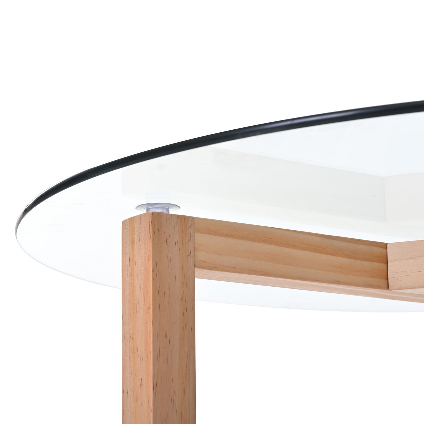 ON-TREND Round Glass Coffee Table with Tempered Glass Top & Sturdy Wood Base, Natural - Modern Cocktail Table, Easy Assembly,  (WF190112AAL)