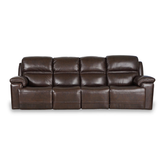 Top Grain Leather Power Reclining Sofa | Adjustable Headrest | Big Size | Cross Stitching | Multiple Colors