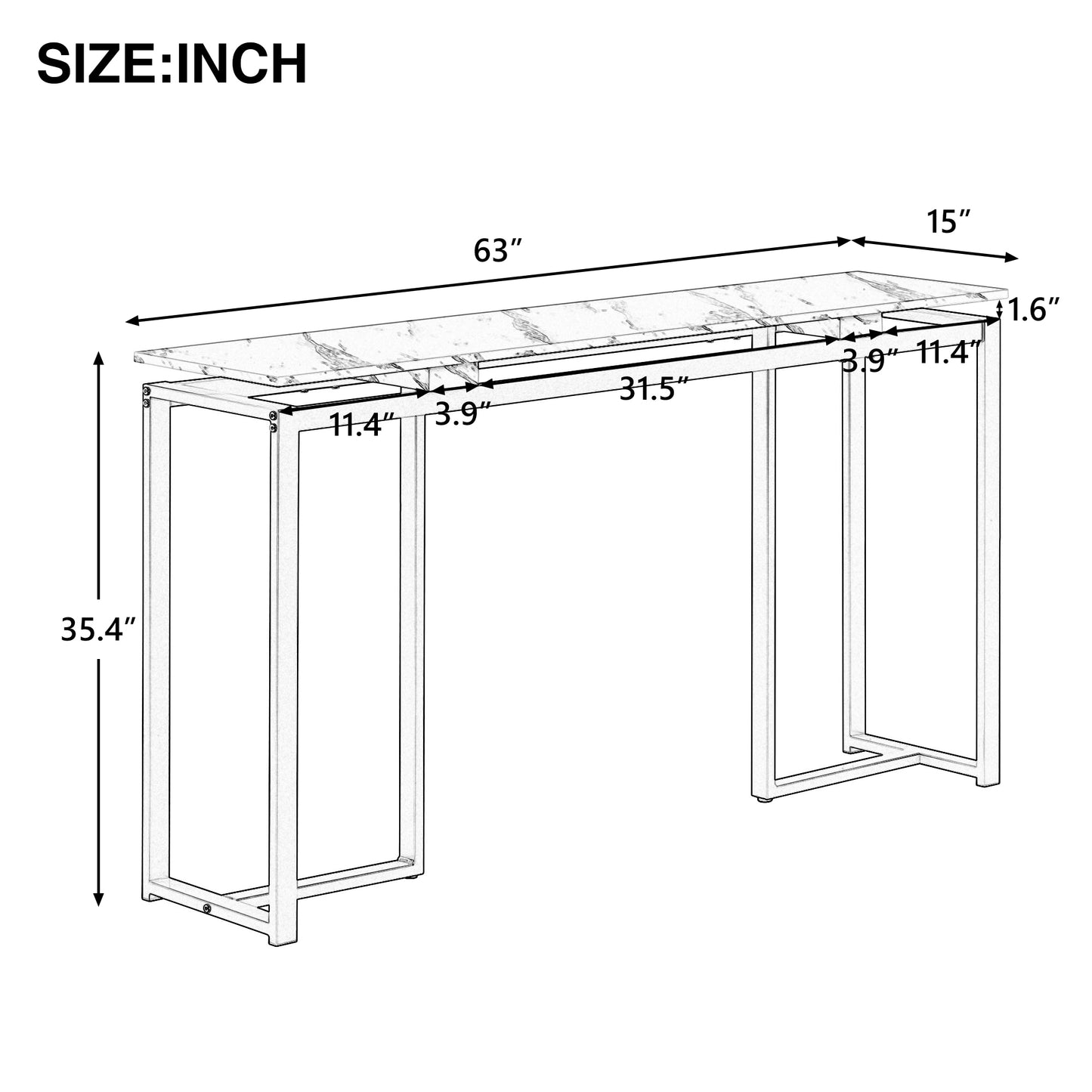 63'' Modern Console Table, Extra Long Entryway Table with Metal Frame for Entryway, Hallway, Living Room, Foyer, Corridor, Office - U_STYLE.