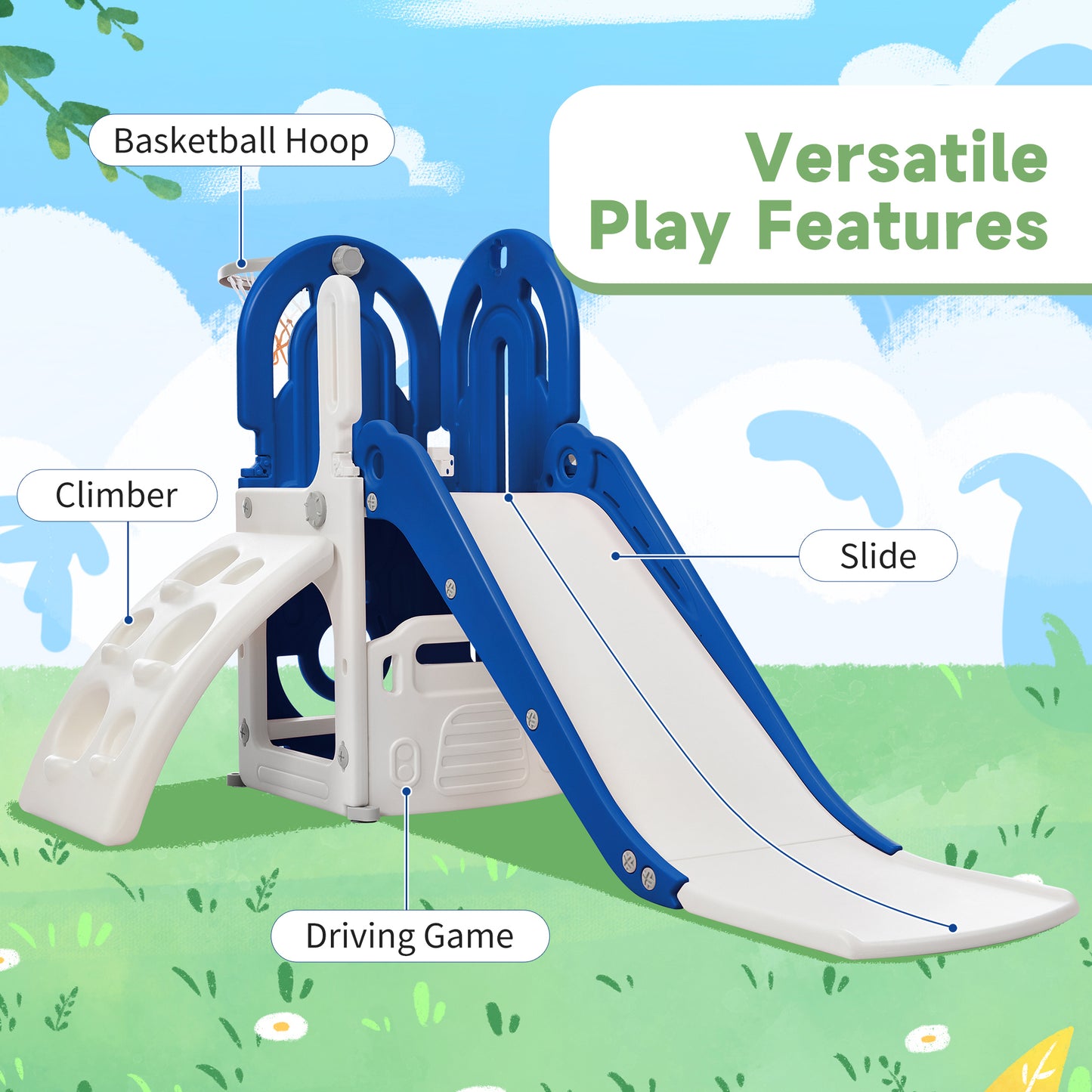 Toddler Climber and Slide Set 4 in 1: Kids Playground Climber Freestanding Slide Playset with Basketball Hoop - Indoor & Outdoor Play Combination for Babies - Colorful & Versatile