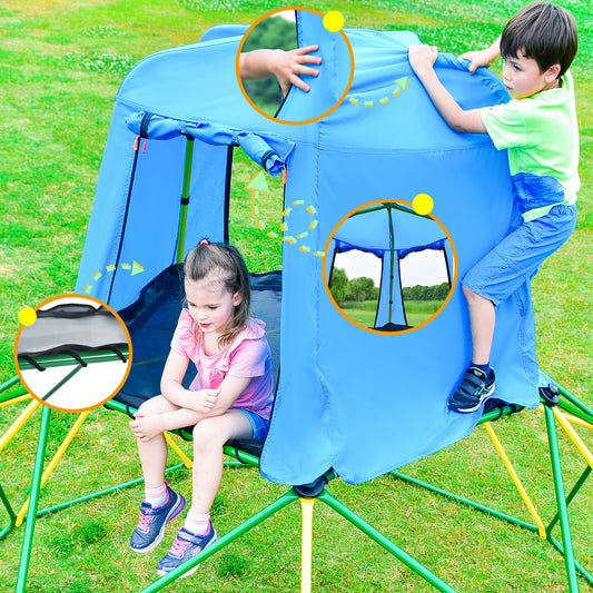 Kids Climbing Dome with Canopy & Playmat - 10 ft Geometric Jungle Gym, Rust & UV Resistant Steel, Supports 1000 LBS - Play Center for Active Play