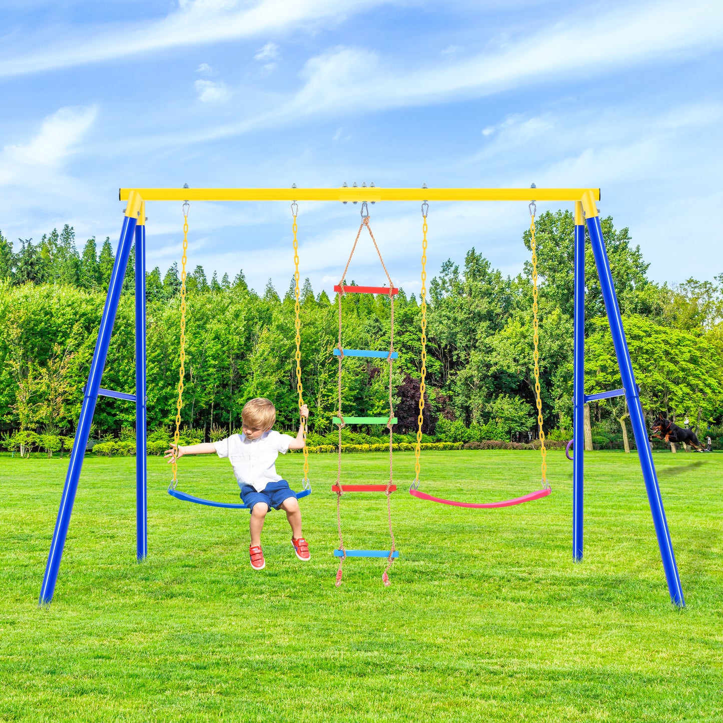 Outdoor Toddler Swing Set for Backyard - Playground Swing Sets with Climbing Ladder - Swing and Climbing Playset for Kids - Durable and Safe - Ideal for Active Outdoor Play - Suitable for Ages 1-5 - Available in Various Colors and Sizes