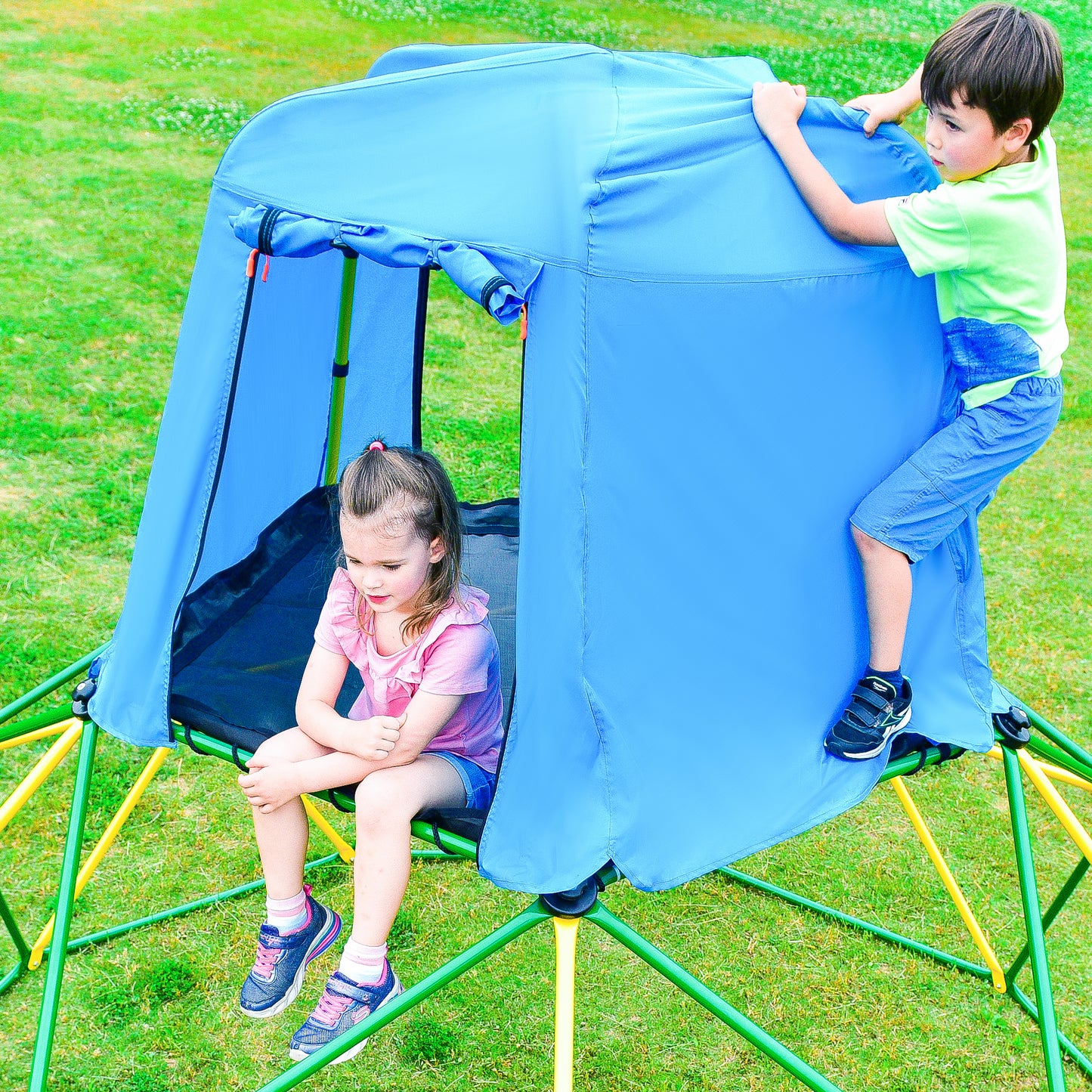 Kids Climbing Dome with Canopy & Playmat - 10 ft Geometric Jungle Gym, Rust & UV Resistant Steel, Supports 1000 LBS - Play Center for Active Play