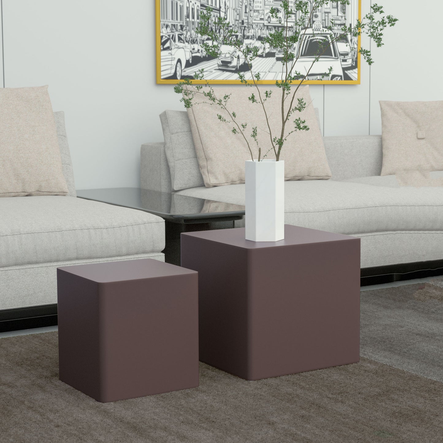 MDF Nesting Table Set of 2 - Chocolate Brown, Modern Design, Space-saving Furniture, Durable Material, Stylish Home Decor