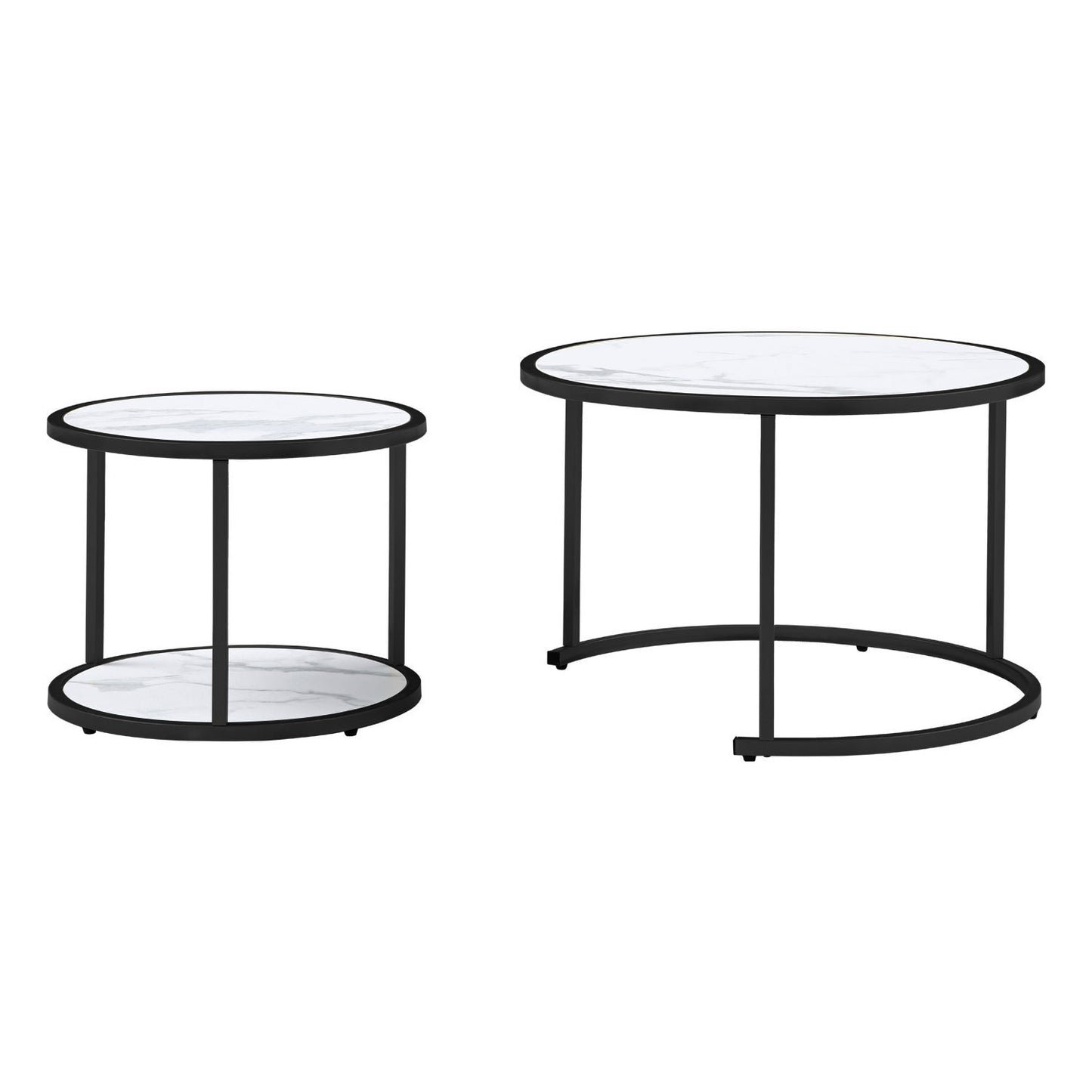 27.16" Marble Pattern MDF Top Black Metal Frame Nesting Coffee Table Set of 2 - Stylish & Space-Saving Furniture with Elegant Marble Design