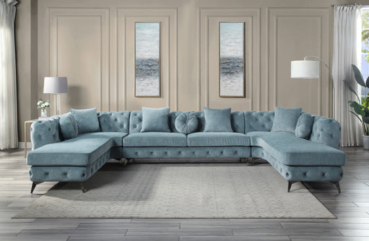 ACME Zerah Sectional Sofa: Deep Green Fabric, 7 Pillows - LV01161