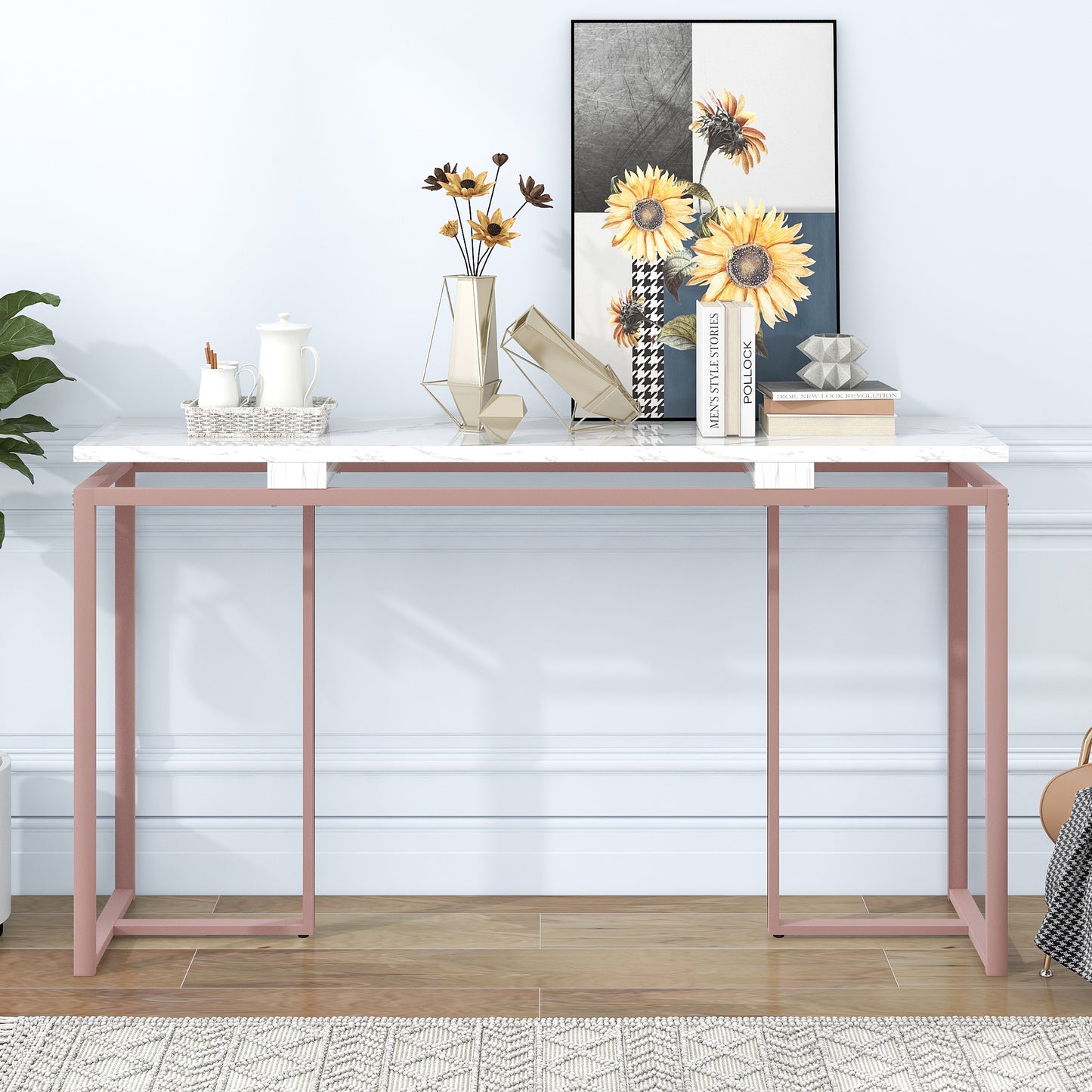 63'' Modern Console Table, Extra Long Entryway Table with Metal Frame for Entryway, Hallway, Living Room, Foyer, Corridor, Office - U_STYLE.