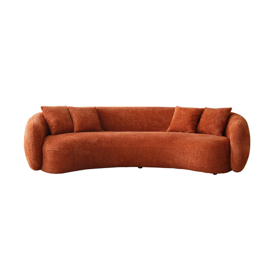 102'' 5-Seater Boucle Sofa: Modern Sectional, Half Moon Leisure Couch, Curved Sofa, Teddy Fleece, Orange