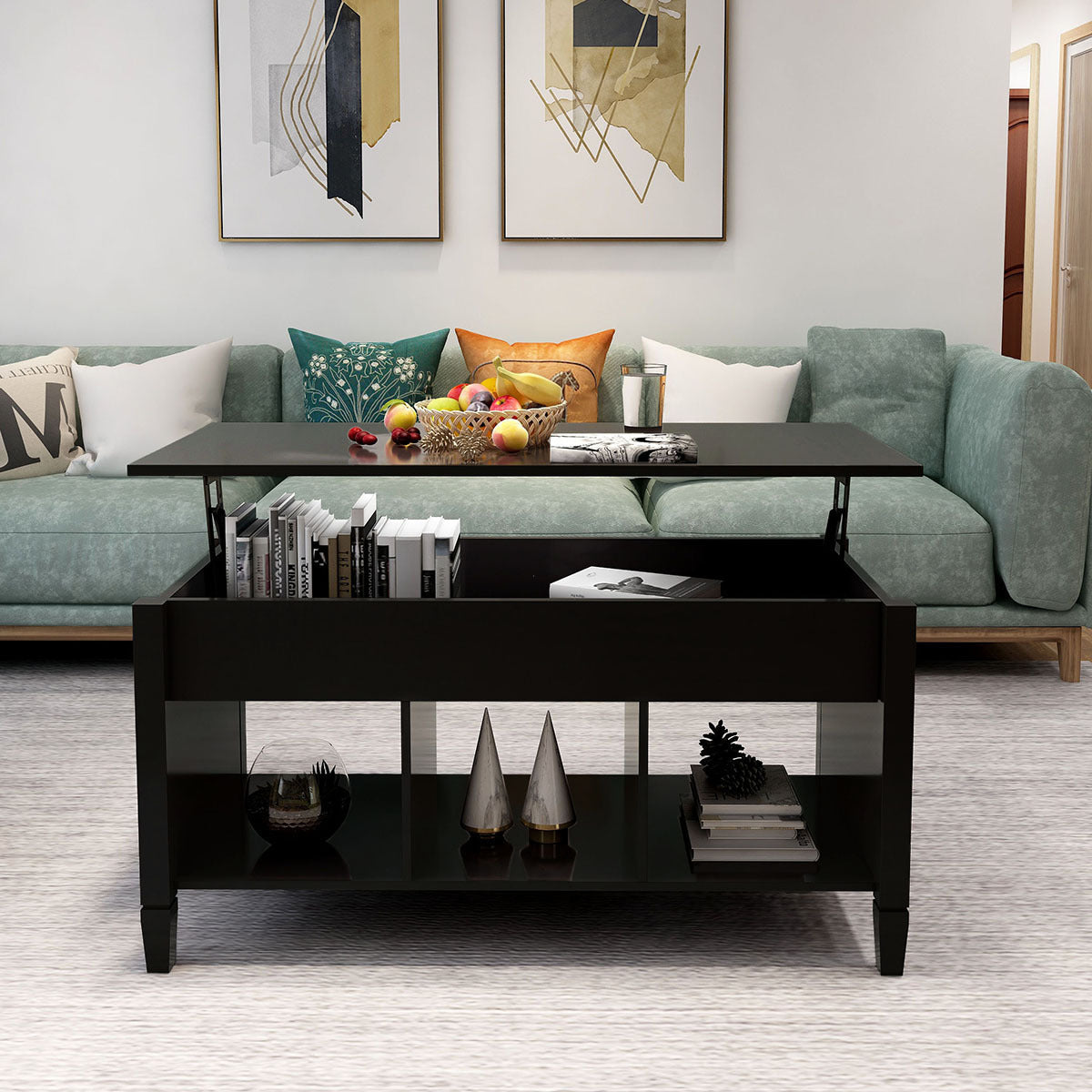 Lift Top Coffee Table - Black: Modern Design, Adjustable Height, Spacious Storage, Sturdy Construction, Elegant Finish