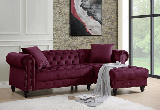 Adnelis Sectional Sofa: Red Velvet, 2 Pillows - ACME 57315