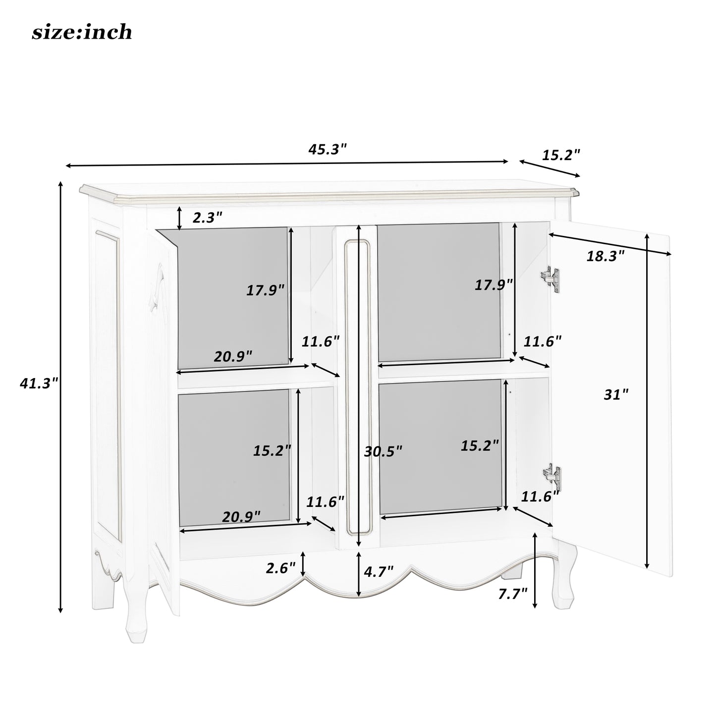 Accent Storage Cabinet with 2 Doors, Hand Drawn, Solid Wood Legs, Suitable for Living Room, Study, Entryway - Pure, Spacious & Stylish