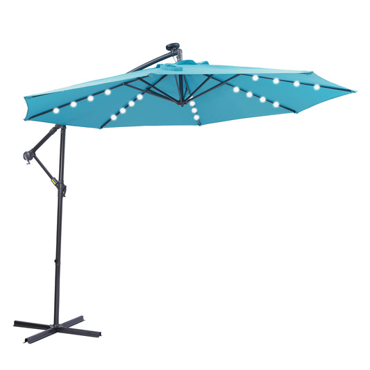 10 FT Solar LED Patio Outdoor Umbrella with 32 LED Lights - Easy Open Adjustment, Hanging Cantilever Offset Design - Ideal for Outdoor Spaces