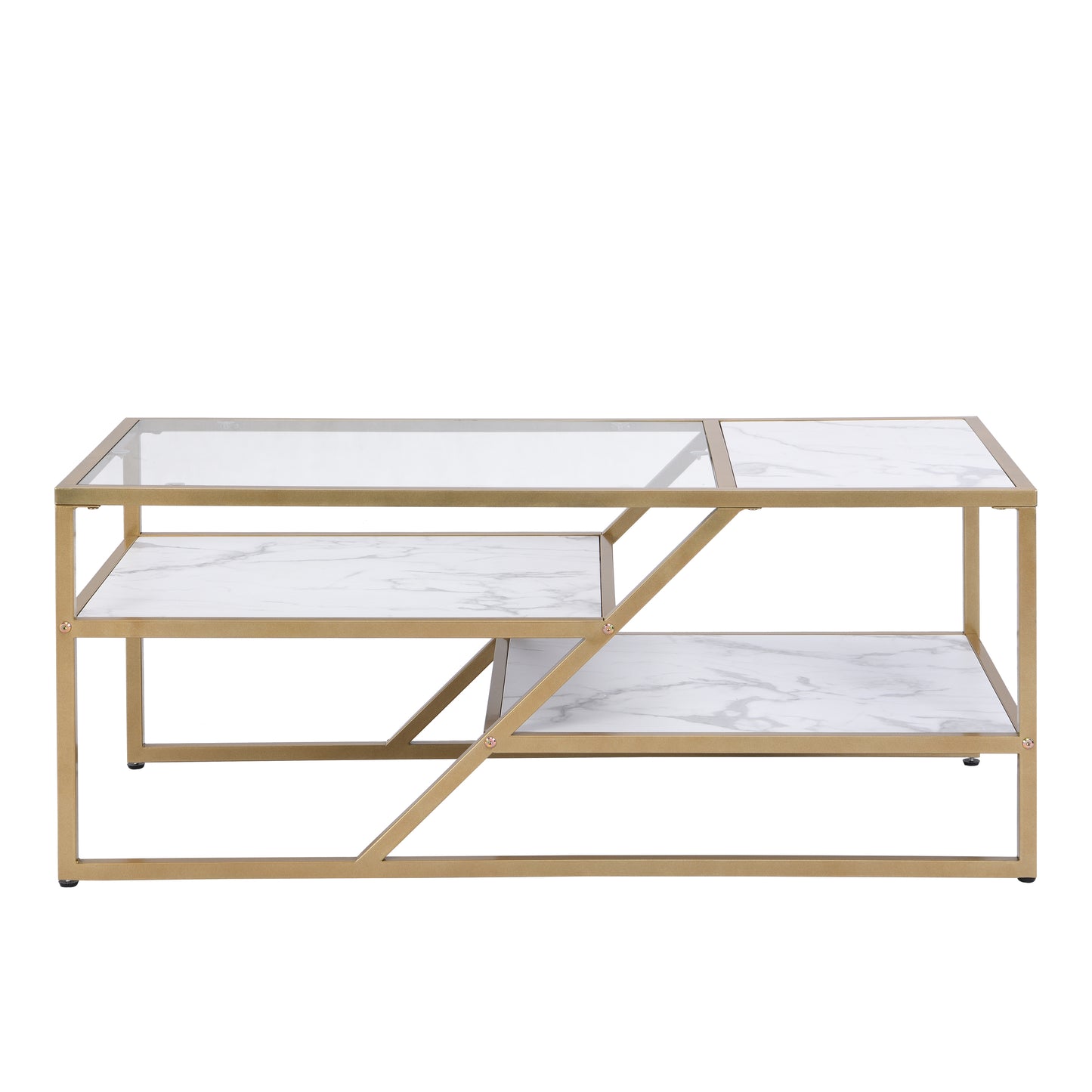 Golden Coffee Table with Storage Shelf - Tempered Glass & Metal Frame - Ideal for Living Room & Bedroom - Stylish and Functional Furniture for Home Décor - Available in Various Sizes and Colors