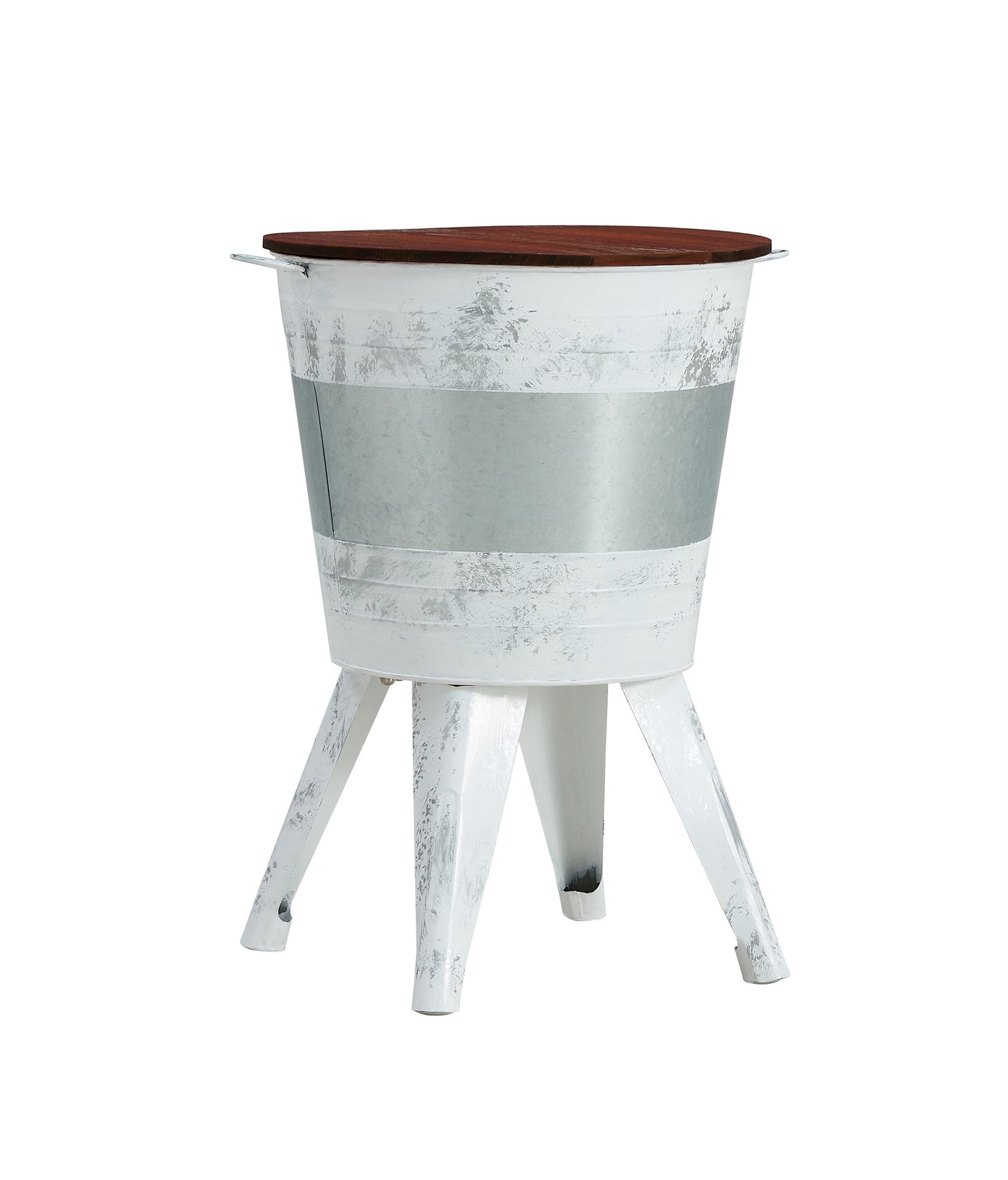 Farmhouse Rustic Distressed Metal Accent Cocktail Table with Wood Top - Set of 2: White, Wood-Top, Distressed, Metal Accents