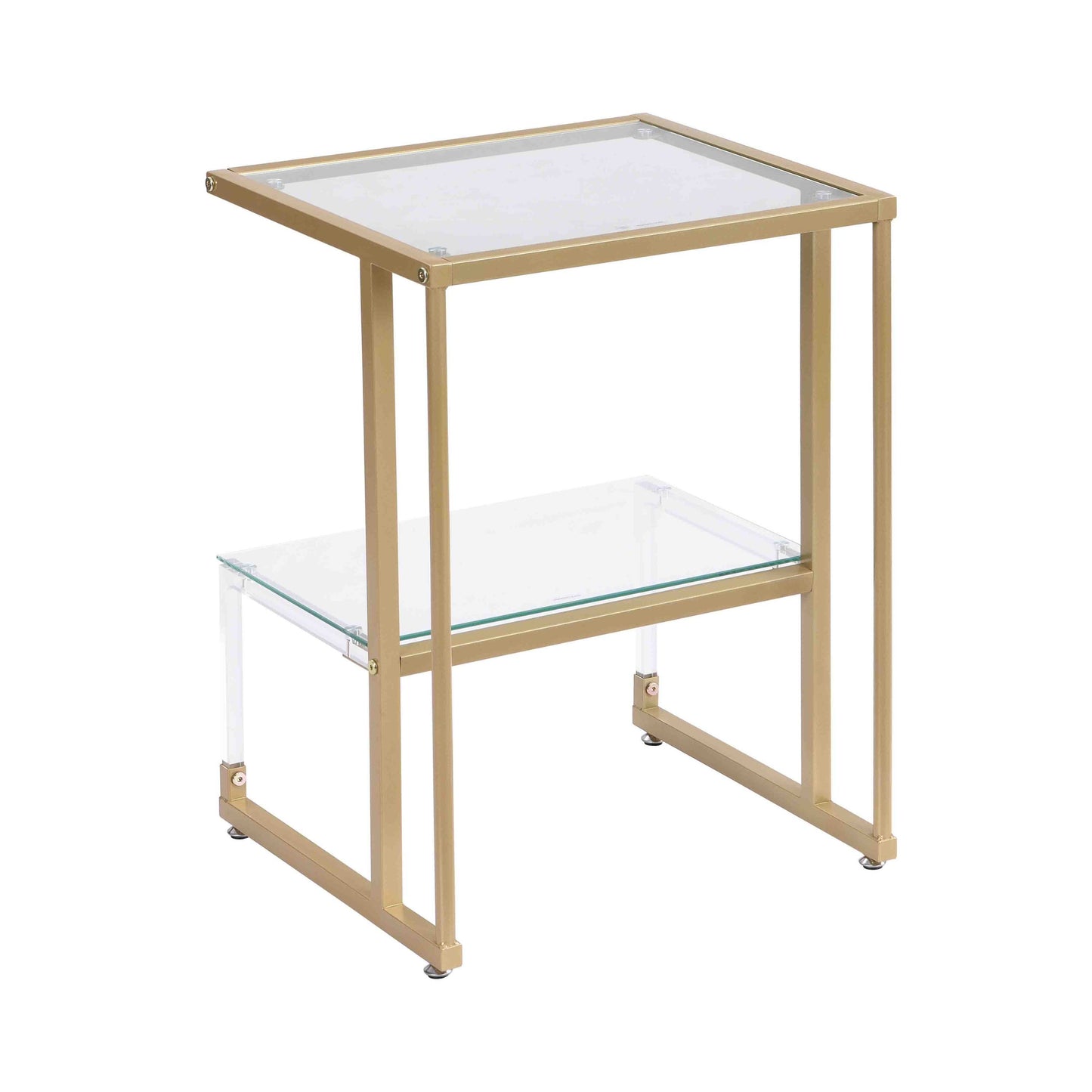 2-Tier Acrylic Glass End Table for Living Room&Bedroom - Stylish and Functional Side Table with Golden Finish, Perfect for Any Décor