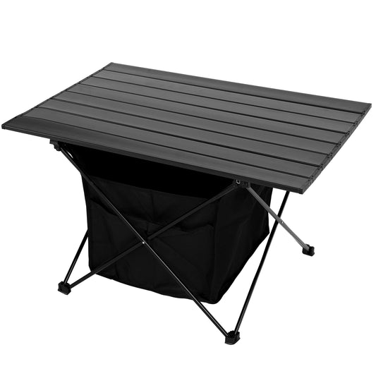 Portable Folding Aluminum Alloy Table with High-Capacity Storage and Carry Bag for Camping, Traveling, Hiking, Fishing, Beach, BBQ - Large, Black