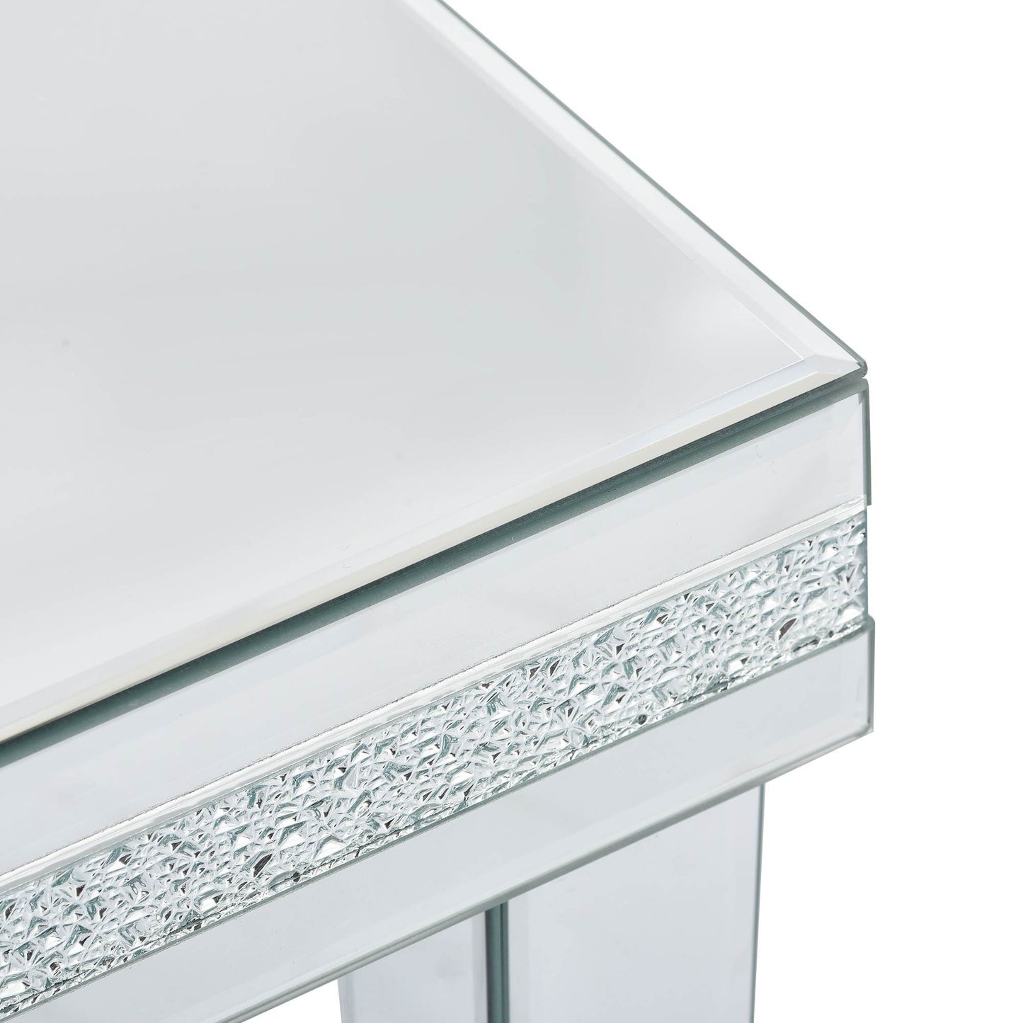 Fashionable Modern Glass Mirrored Side Table, Crystal Design, Adjustable Height Legs, Silver