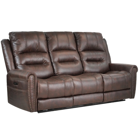 Slora Leather Gel Power Reclining Sofa with Headrest & Dropdown Center Table - Brown, 81.5"