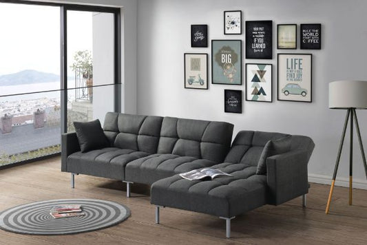 Reversible Adjustable Sectional Sofa w/2 Pillows, Dark Gray Fabric - ACME Duzzy 50485