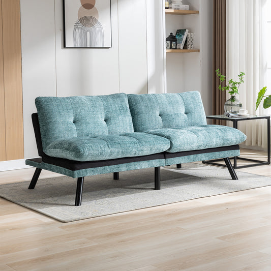 Convertible Sofa Bed Loveseat Futon Bed Breathable Adjustable Lounge Couch with Metal Legs - Chenille Mint Green - Futon Sets for Compact Living Space