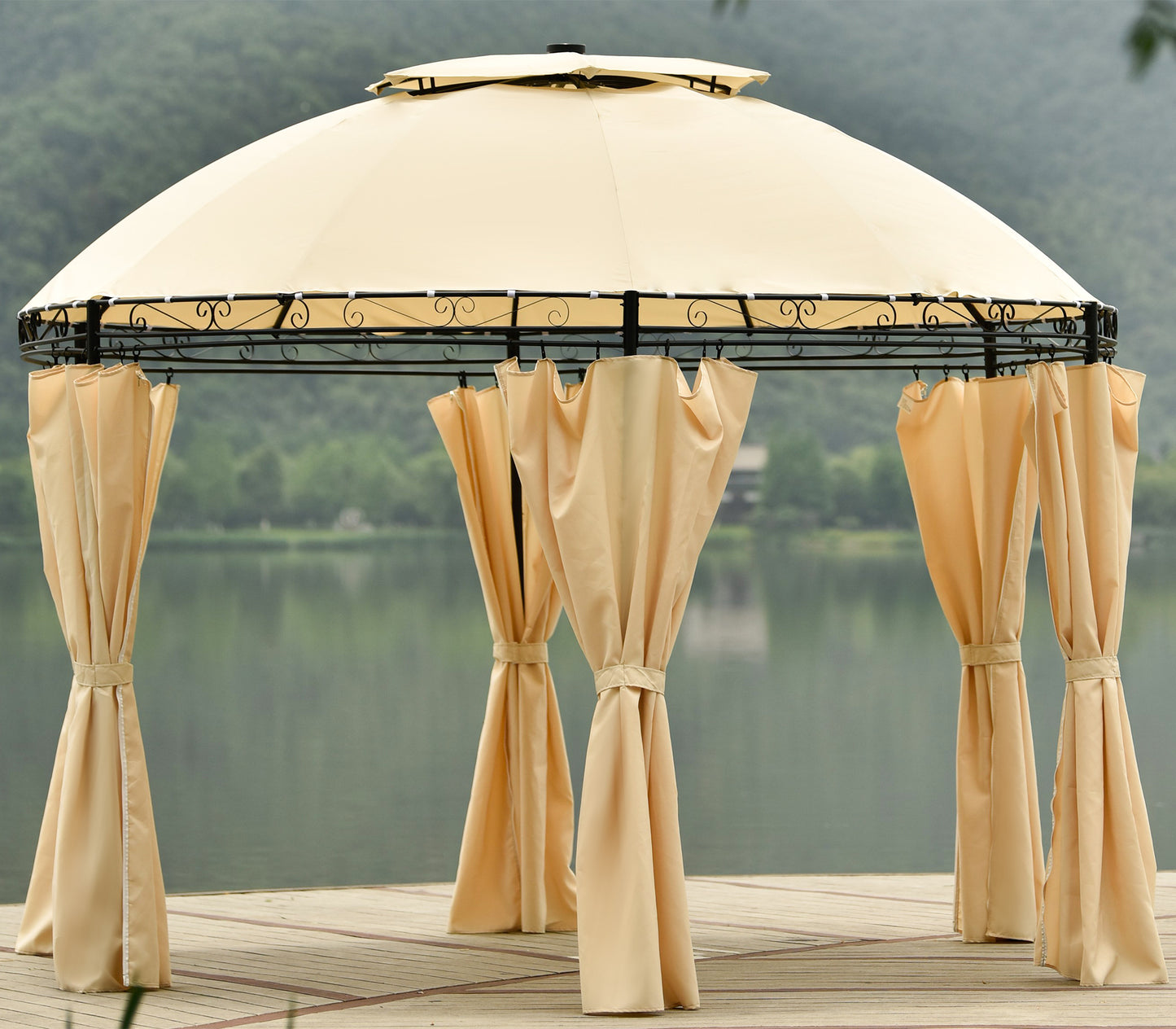 Outdoor Patio Dome Gazebo: U-style Steel Fabric Soft Top with Removable Curtains - Round, Stylish, and Spacious.