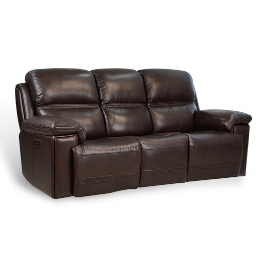 Timo Top Grain Leather Power Reclining Sofa | Adjustable Headrest | Cross Stitching | Luxurious Comfort for Ultimate Relaxation