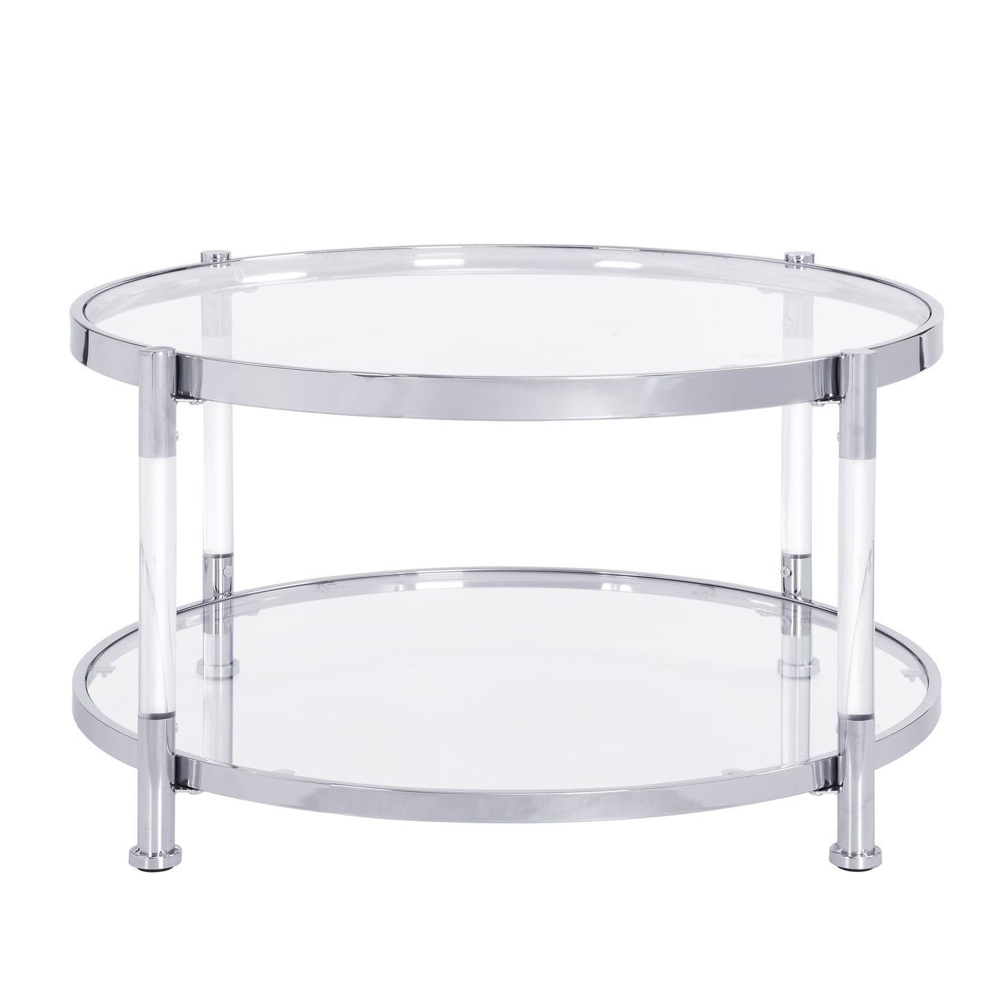 Contemporary Acrylic Coffee Table - Round Tempered Glass, Chrome/Silver Finish - Ideal for Living Room Décor - 32.3'' Size