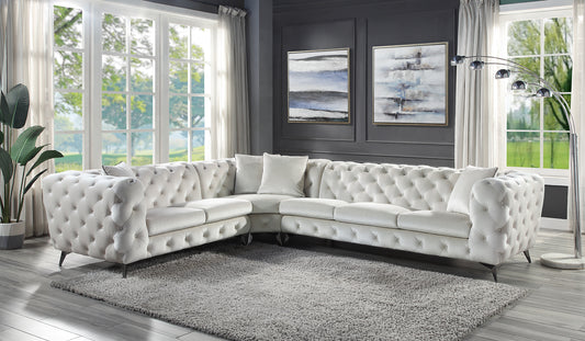 ACME Atronia Sectional Sofa: Beige Fabric, 4 Pillows, LV01160