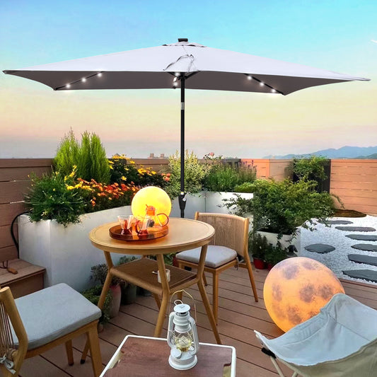 10 x 6.5t Rectangular Patio Solar LED Lighted Outdoor Umbrellas with Crank and Push Button Tilt - Ideal for Garden, Backyard, and Pool Areas - Available in Various Colors and Sizes