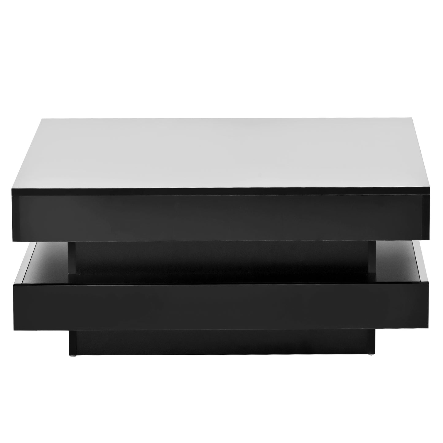 ON-TREND High Gloss 2-Tier LED Coffee Table for Living Room, 16-Color Lights, 31.5”x31.5”x14.2”, Black