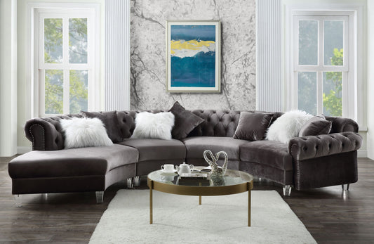 ACME Gray Velvet Sectional Sofa with 7 Pillows - Elegant and Comfortable 57355