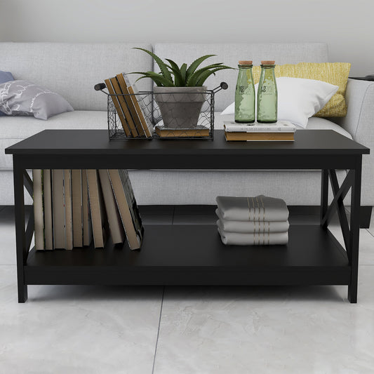 Coffee Table Oxford End Table-Black Color: Sleek and Modern Design, Perfect for Living Room Décor, 2-tier Storage, Sturdy Construction, 40x20x18 inches