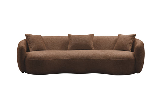 Mid Century Modern Curved Living Room Sofa, Boucle Fabric Couch for Bedroom, Office, Apartment, Brown - Comfortable and Stylish Furniture for Any Space