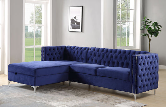 Sullivan Sectional Sofa: Navy Blue Velvet, Modern Design, ACME 55490