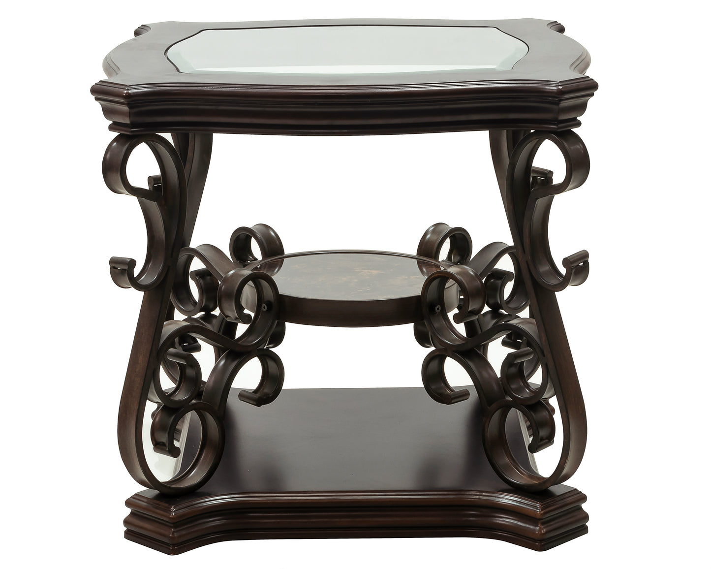 Glass Top End Table with MDF Marble Shelf & Metal Legs - Powder Coat Finish | 26.3"Lx26.3"Wx24"H