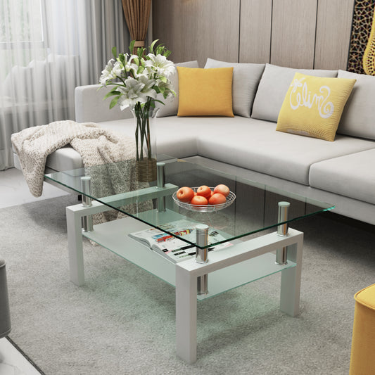 White Coffee Table, Clear Modern Side Center Tables for Living Room Furniture - Sleek Style and Versatile Design in Multiple Sizes