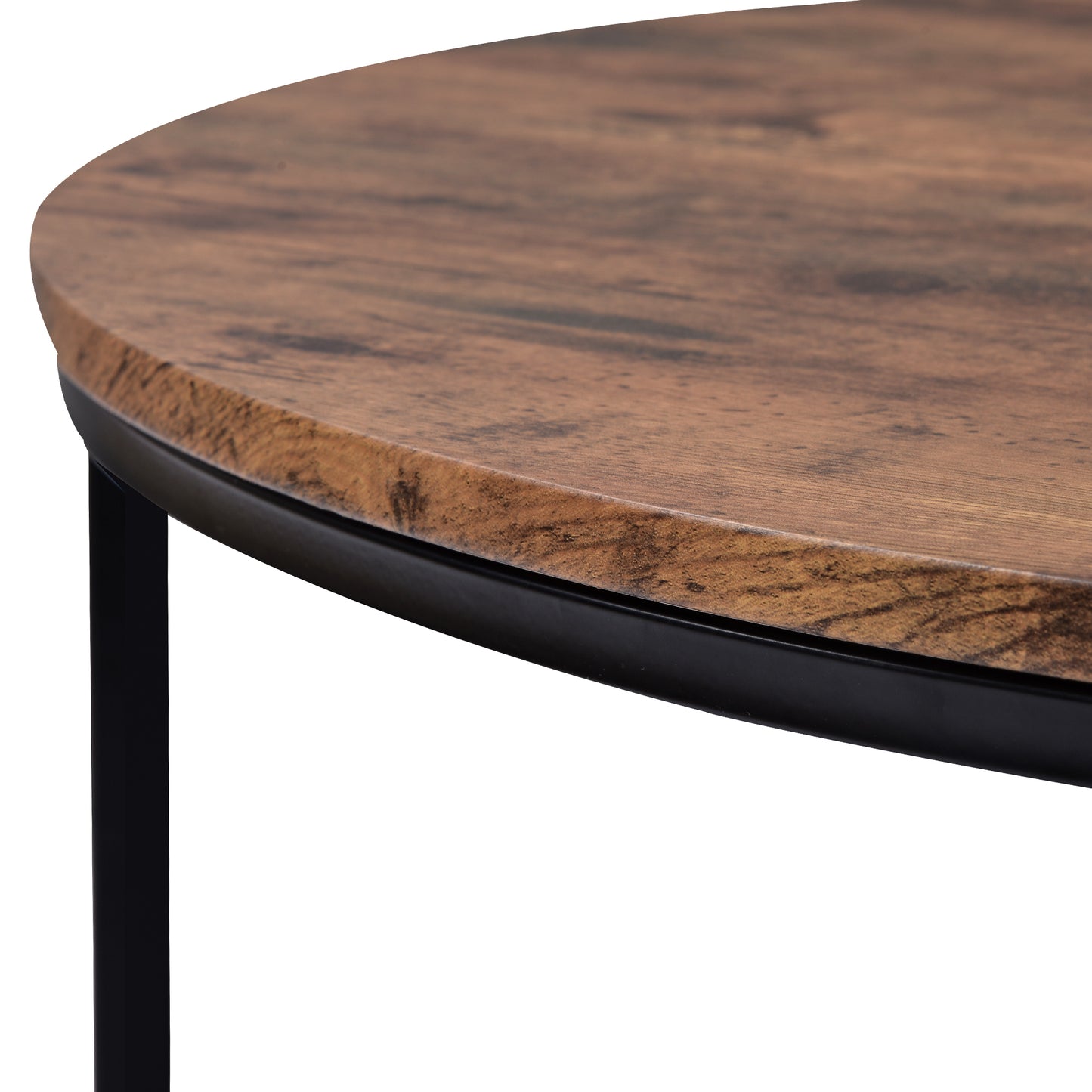 ON-TREND Round Coffee Table with Caster Wheels and Wood Textured Surface, Distressed Brown, φ35.5” for Living Room