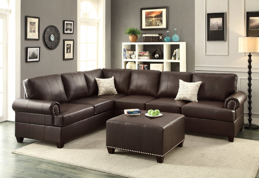 Espresso Sectional 2pc Sofa Set | Reversible L/R Loveseat Wedge Couch | Nailhead Rolled Arms | Pillows | Living Room Furniture