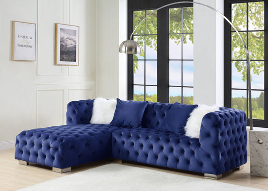 "Blue Velvet Sectional Sofa w/4 Pillows: ACME Syxtyx - Luxurious Comfort & Stylish Design for Your Living Room Décor LV00333"