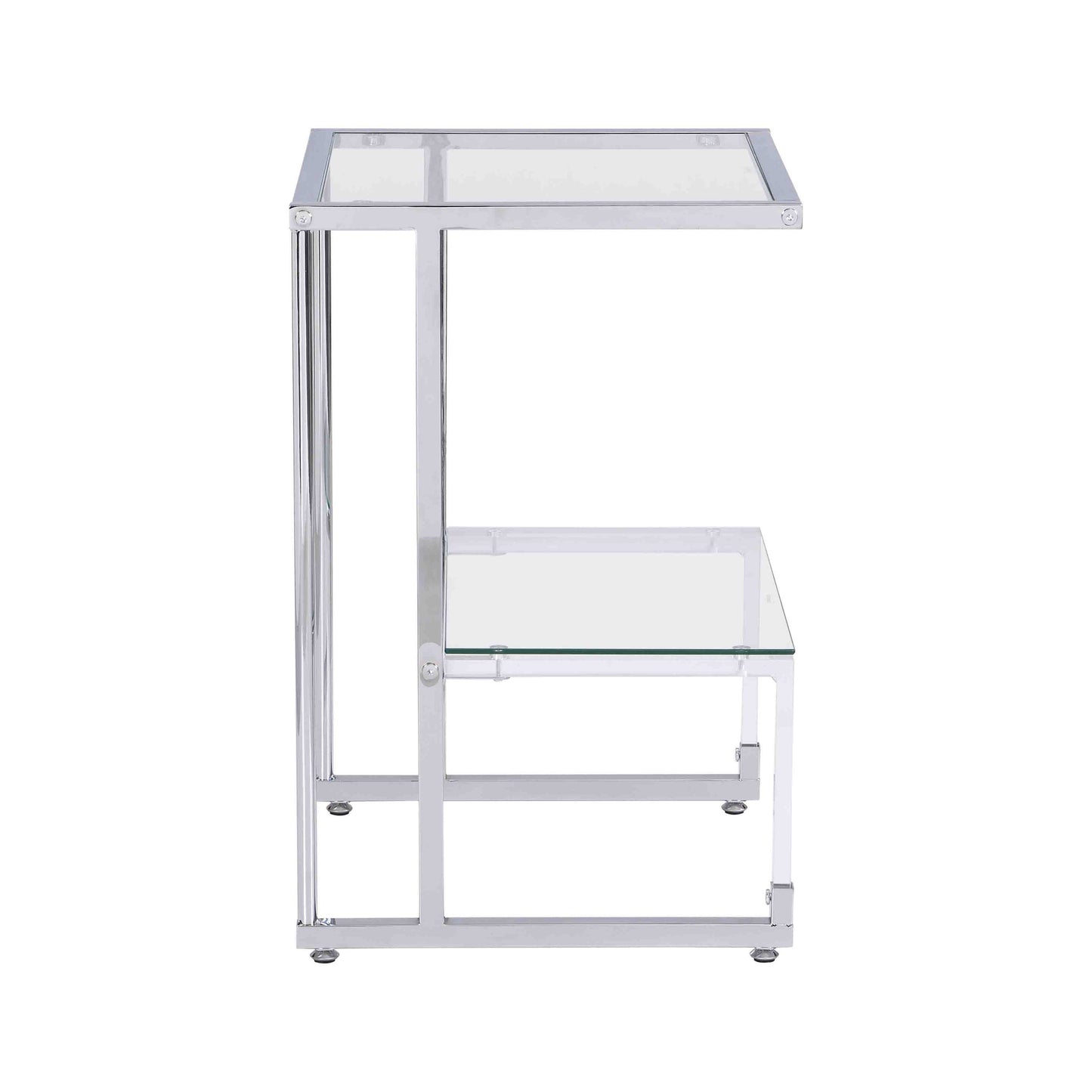 Silver Chrome Side Table, 2-Tier Acrylic Glass End Table for Living Room & Bedroom - Modern Design, Sturdy Construction, Sleek Silver Finish, Space-Saving, Versatile Furniture