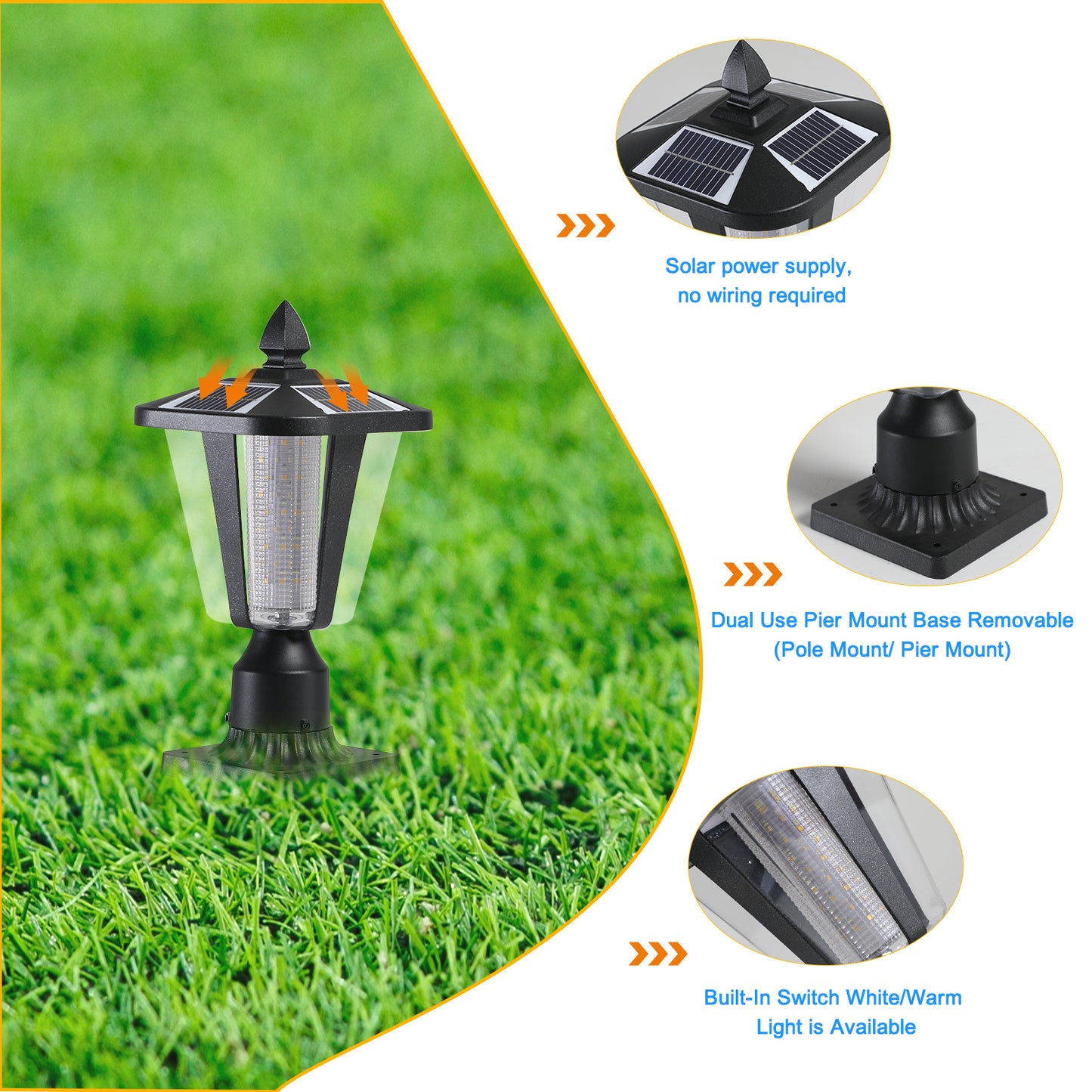 Solar Column Headlights with Dimmable LED - Efficient Outdoor Lighting Solution for Increased Visibility and Style