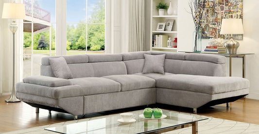 Living Room Sectional: Gray Fabric Sofa with Pull Out Bed, Storage, & Cushions