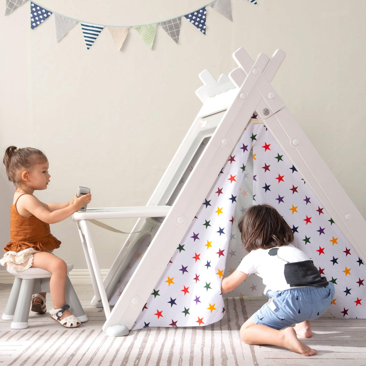 Kids Play Tent - 4 in 1 Teepee Tent with Stool and Climber, Foldable Playhouse Tent for Boys & Girls - Informative, Multi-Functional, and Portable - Enhance Imaginative Play - Available in Various Colors and Sizes - Ideal for Indoor and Outdoor Fun