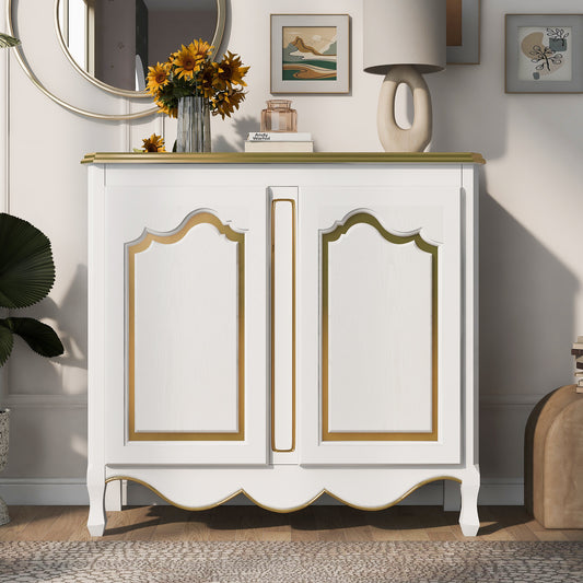 Accent Storage Cabinet with 2 Doors, Hand Drawn, Solid Wood Legs, Suitable for Living Room, Study, Entryway - Pure, Spacious & Stylish