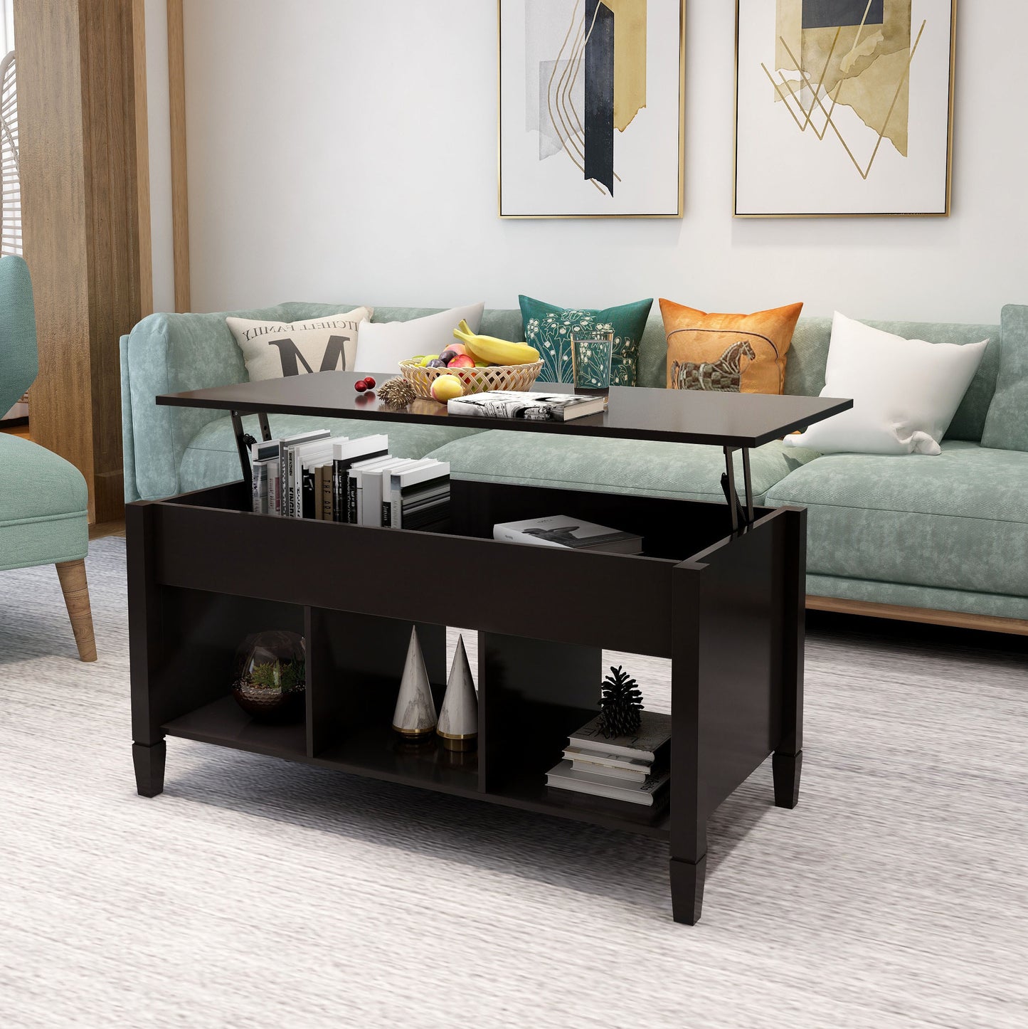 Lift Top Coffee Table - Black: Modern Design, Adjustable Height, Spacious Storage, Sturdy Construction, Elegant Finish