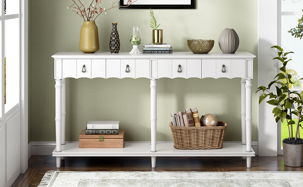 U-Style Console Table with 4 Front-Facing Storage Drawers and 1 Shelf – Ideal for Hallway, Living Room, or Bedroom – Classic Design with Ample Storage Space – Available in Various Colors and Sizes